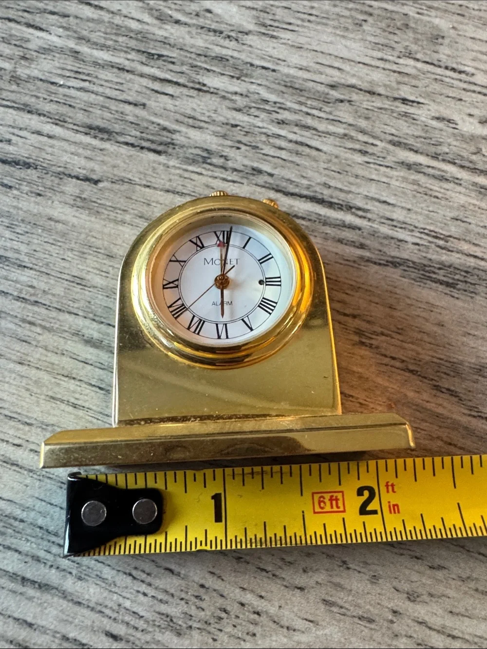Miniature Monet Gold Desk Clock with White Roman Dial